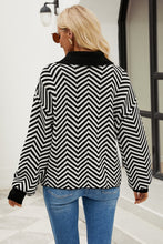 Load image into Gallery viewer, Striped Collared Neck Buttoned Pullover Sweater
