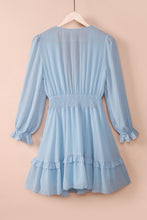 Load image into Gallery viewer, Tied Plunge Smocked Waist Flounce Sleeve Dress
