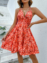 Load image into Gallery viewer, Floral Halter Neck Backless Dress
