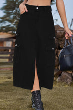 Load image into Gallery viewer, Slit Front Midi Denim Skirt with Pockets
