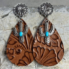 Load image into Gallery viewer, Turquoise Cactus Dangle Earrings
