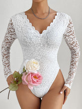 Load image into Gallery viewer, V-Neck Long Sleeve Lace Trim Bodysuit
