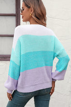 Load image into Gallery viewer, Round Neck Color Block Ribbed Pullover Sweater
